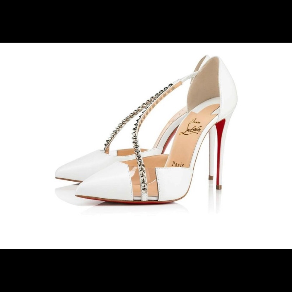 Christian Louboutin
White Spike Cross 100 Pvc Silver Criss Ankle Strap Stiletto